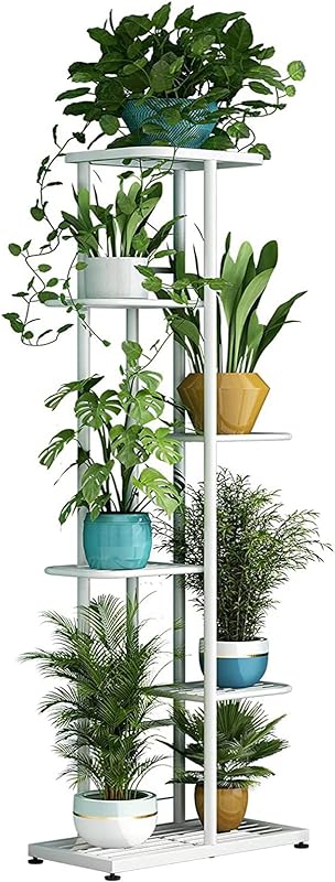 Linzinar Plant Stand Metal 5 Tier 6 Potted Multiple Flower Pot Holder Shelf Indoor Outdoor Planter Display Shelving