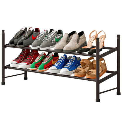 Linzinar Shoe Rack 2 Tier Metal Expandable Adjustable Shoe Shelf
