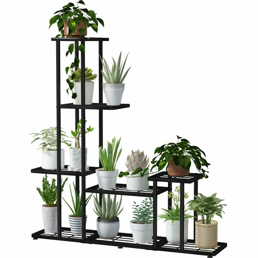 Linzinar Plant Stand 5 Tier Multiple Flower Pot Holder Shelves Indoor Outdoor Planter Rack