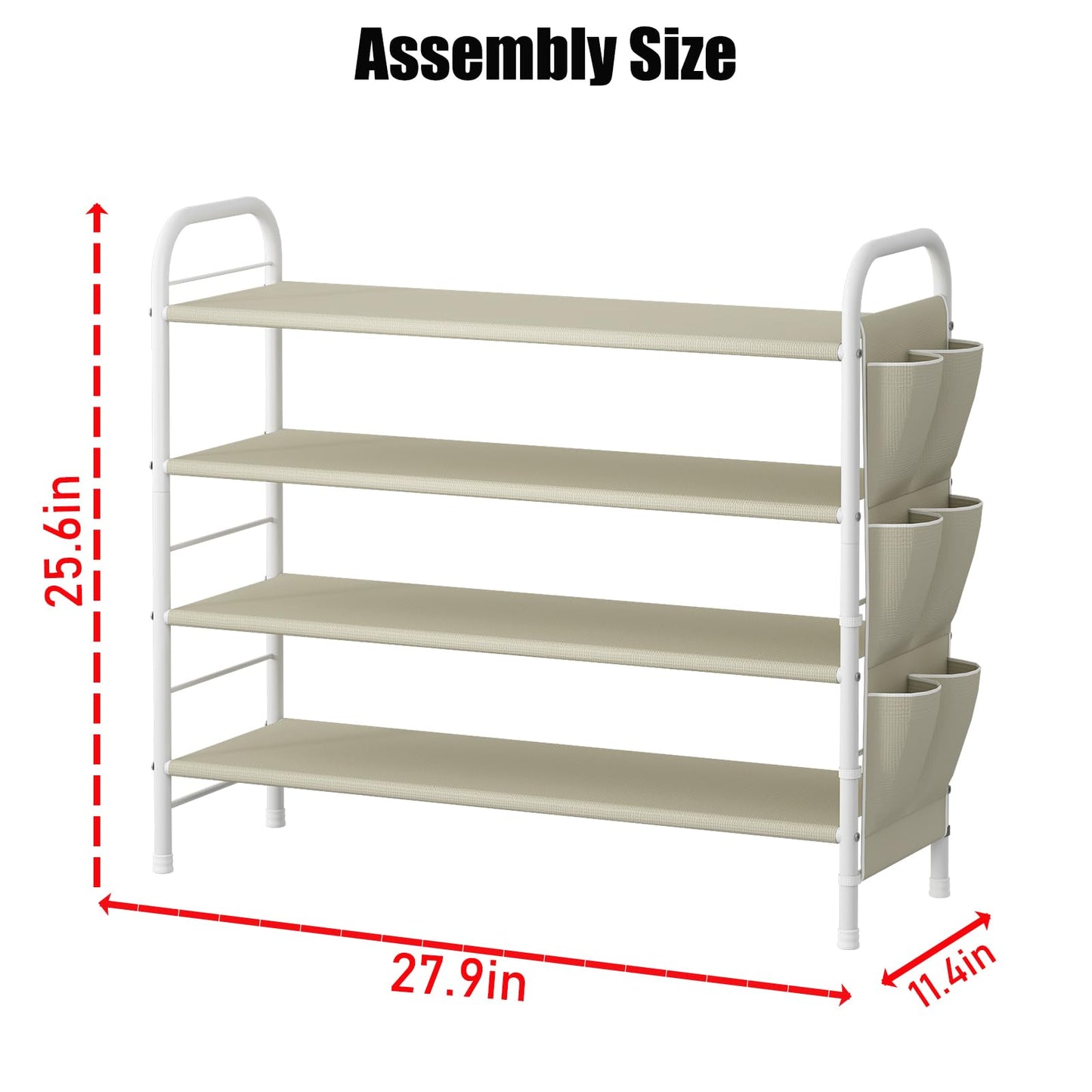 Linzinar Shoe Rack Storage Organizer 4 Tier Free Standing Metal Shoe Shelf
