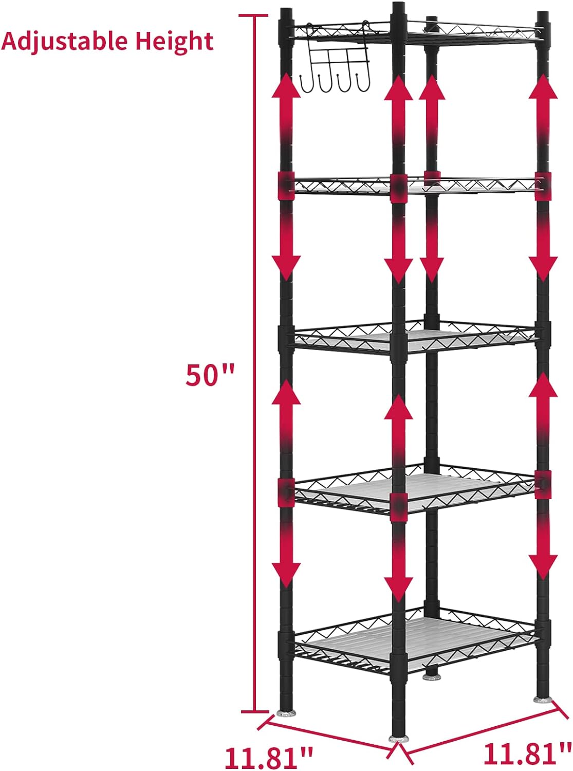 Linzinar 5 Wire Shelving Small Metal Storage Rack Adjustable Unit Shelves