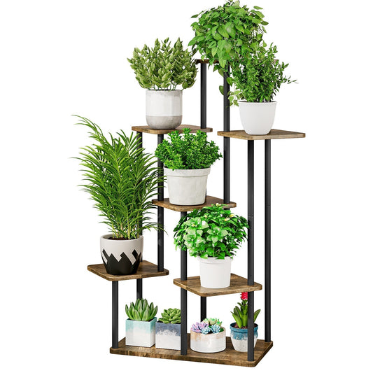 Linzinar Plant Stand 7 Tier 8 Potted Indoor Metal Corner Flower Shelf for Multiple Plants