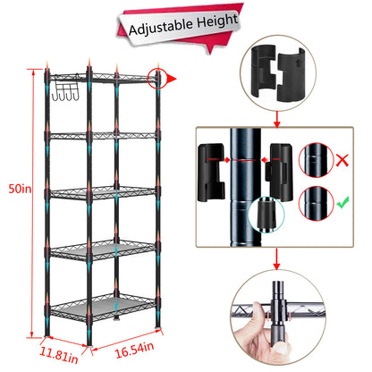 Linzinar Shelf 5 Wier Metal Storage Rack Shelving Unit Organizer