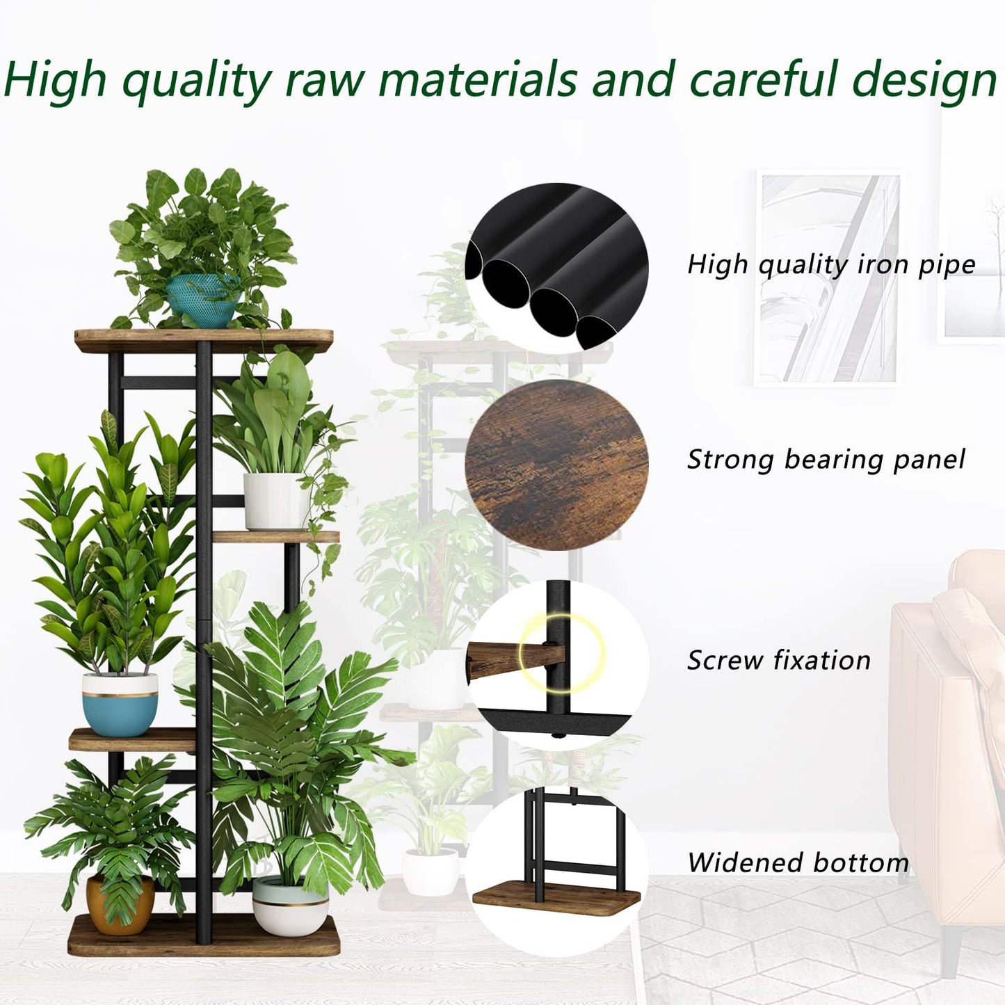 Linzinar  Plant Stand 4 Tier 5 Potted Indoor Plant Shelf Multiple Stands for Garden Corner Balcony Living Room