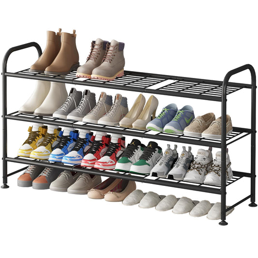 Linzinar Shoe Rack 3 Tier Storage Organizer for Closet Entryway Metal