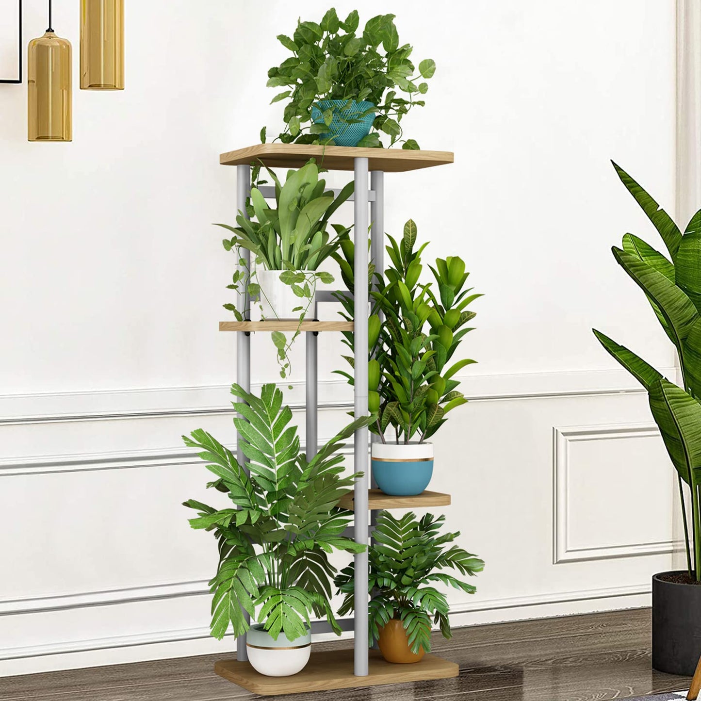 Linzinar  Plant Stand 4 Tier 5 Potted Indoor Plant Shelf Multiple Stands for Garden Corner Balcony Living Room