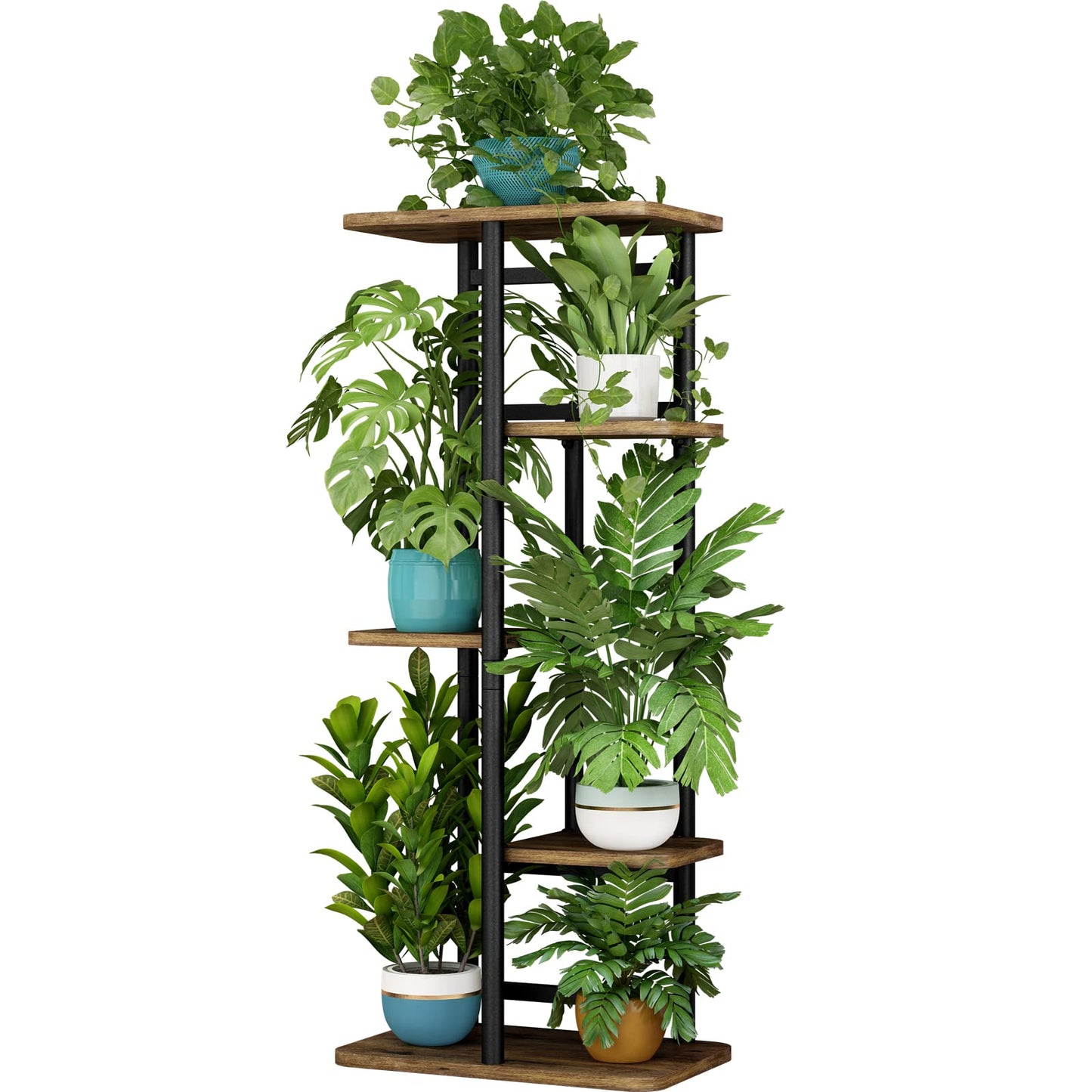 Linzinar Plant Stand 5 Tier 6 Potted Indoor Plant Shelf Multiple Stands for Garden Corner Balcony Living Room