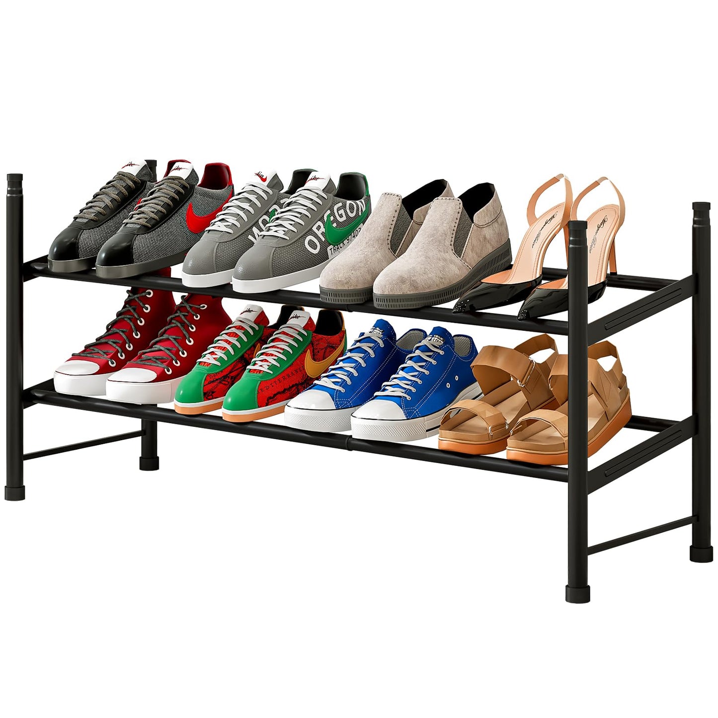 Linzinar Shoe Rack 2 Tier Metal Expandable Adjustable Shoe Shelf