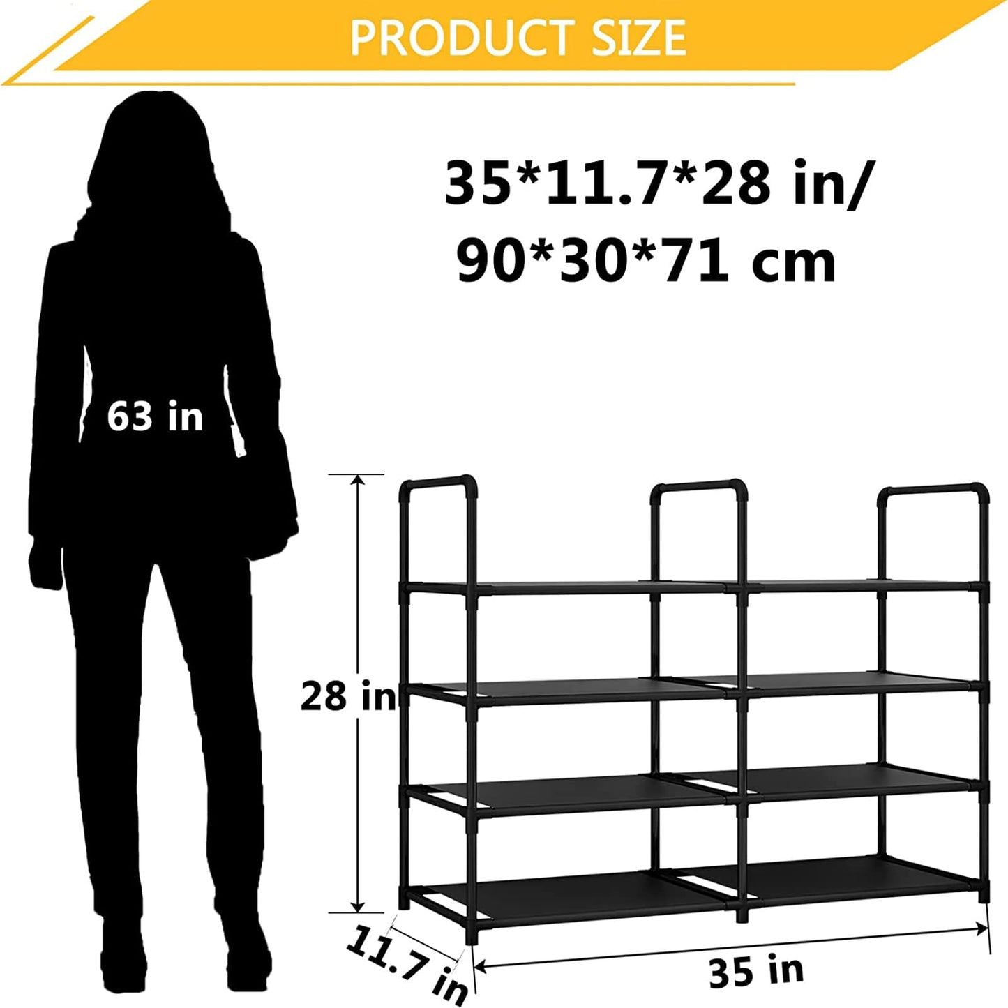 Linzinar Shoe Rack Storage Organizer 4 Tier Metal Tall Free Standing Shelf