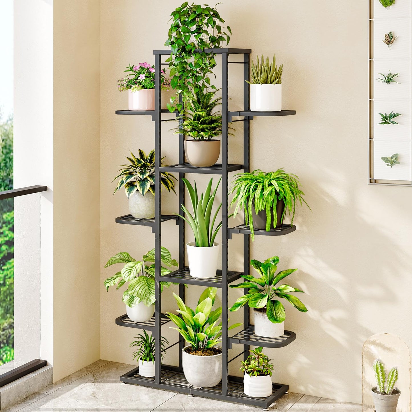 Linzinar Plant Stand 7 Tier 12 Potted Indoor Outdoor Multi Flower Pots