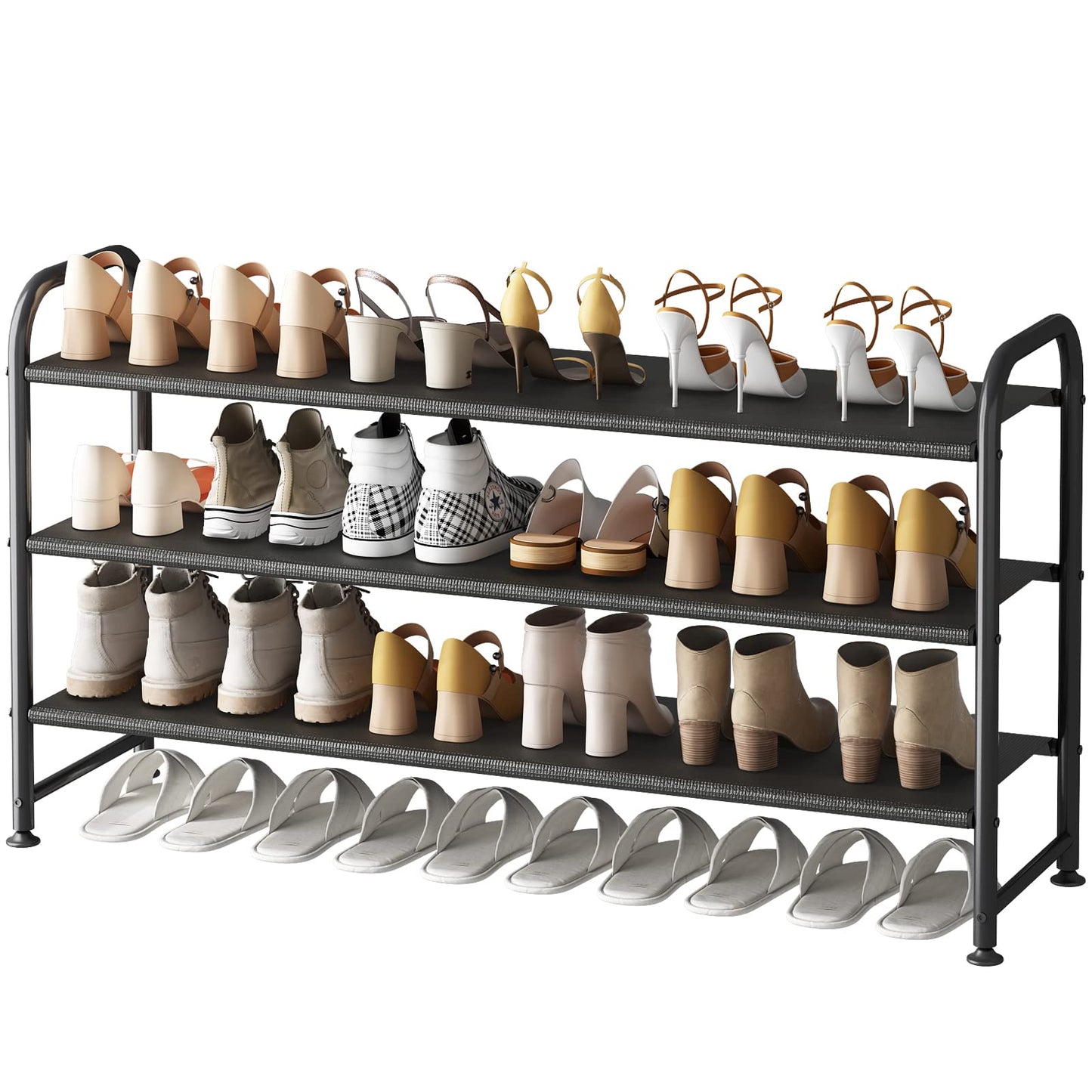 Linzinar Shoe Rack 3 Tier Long Storage Organizer Wide Metal Shoe Shelf