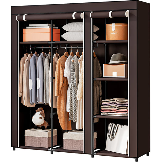 Linzinar 51 Inch Portable Wardrobe Closet Storage Organizer Metal Hanging Rack Non-Woven Fabric