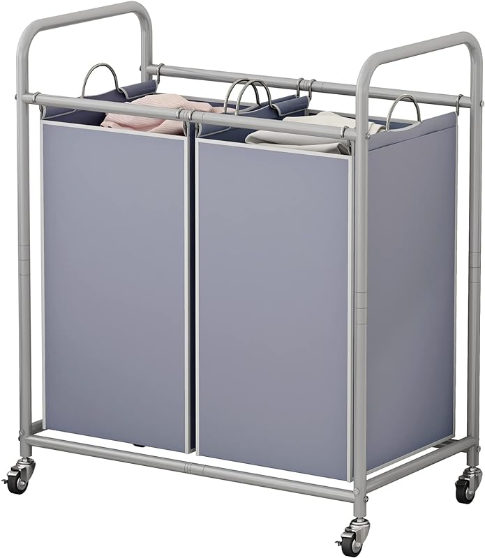 Linzinar  Laundry Sorter Basket 2 Bag Laundry Hamper Cart