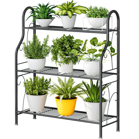 Linzinar 3 Tier Metal Plant Stand Indoor Outdoor Plant Stands Corner Plant Shelf