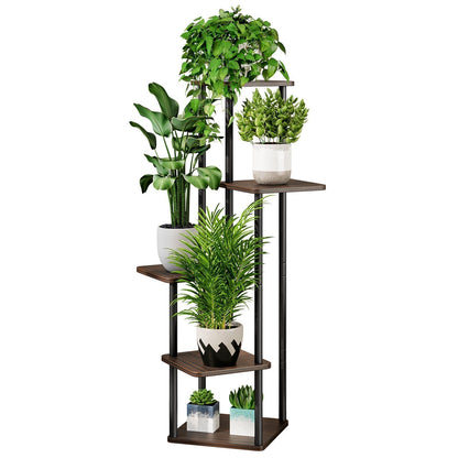 Linzinar Plant Stand 5 Tier 6 Potted Indoor Metal Corner Flower Shelf for Multiple Plants