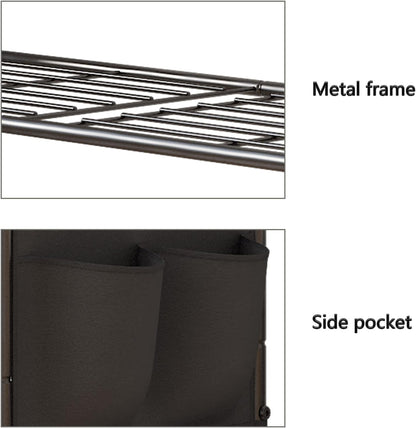 Linzinar Shoe Rack 3 Tier Black Wide Metal Storage Organizer Shelf with Removable Side Pockets