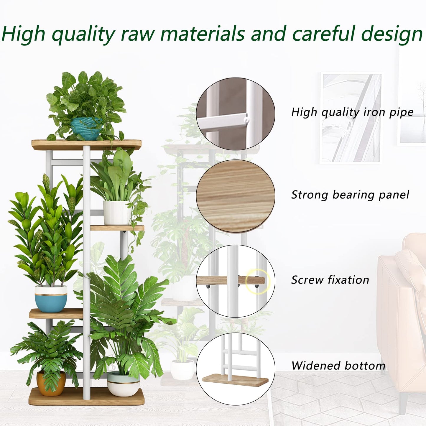 Linzinar  Plant Stand 4 Tier 5 Potted Indoor Plant Shelf Multiple Stands for Garden Corner Balcony Living Room