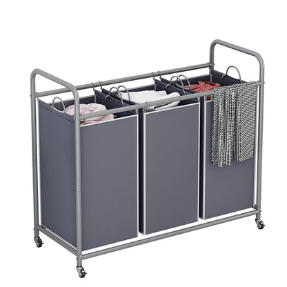 Linzinar 3-Bag Laundry Basket Cart with Heavy Duty Rolling Lockable Wheels and Removable