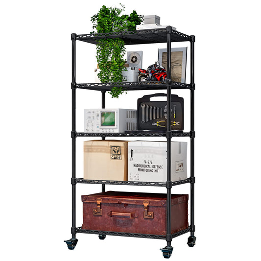 Linzinar Shelves 5-Shelf Shelving Storage Unit on Wheel Casters Metal Organizer