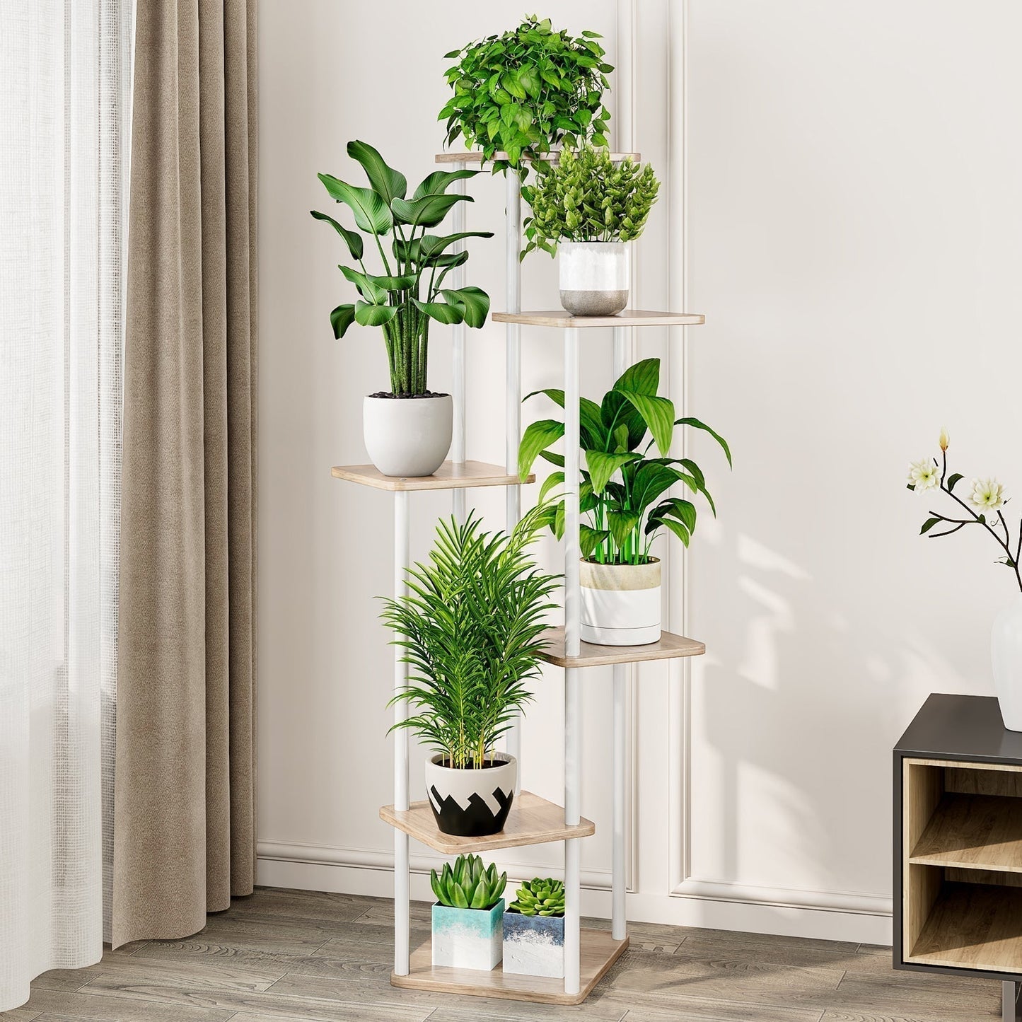 Linzinar Plant Stand 6 Tier 7 Potted Indoor Metal Corner Flower Shelf for Multiple Plants