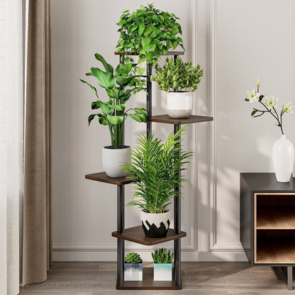 Linzinar Plant Stand 5 Tier 6 Potted Indoor Metal Corner Flower Shelf for Multiple Plants