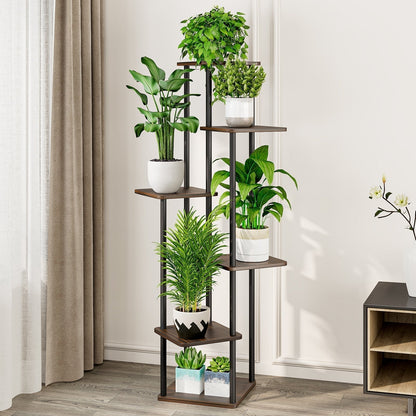 Linzinar Plant Stand 6 Tier 7 Potted Indoor Metal Corner Flower Shelf for Multiple Plants