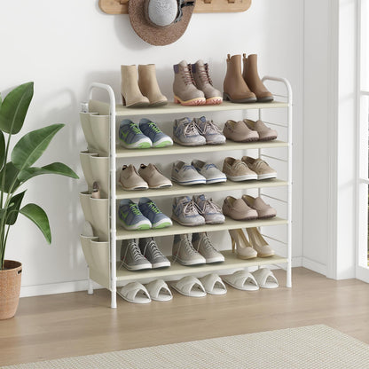 Linzinar Shoe Rack Storage Organizer 5 Tier Free Standing Metal Shoe Shelf