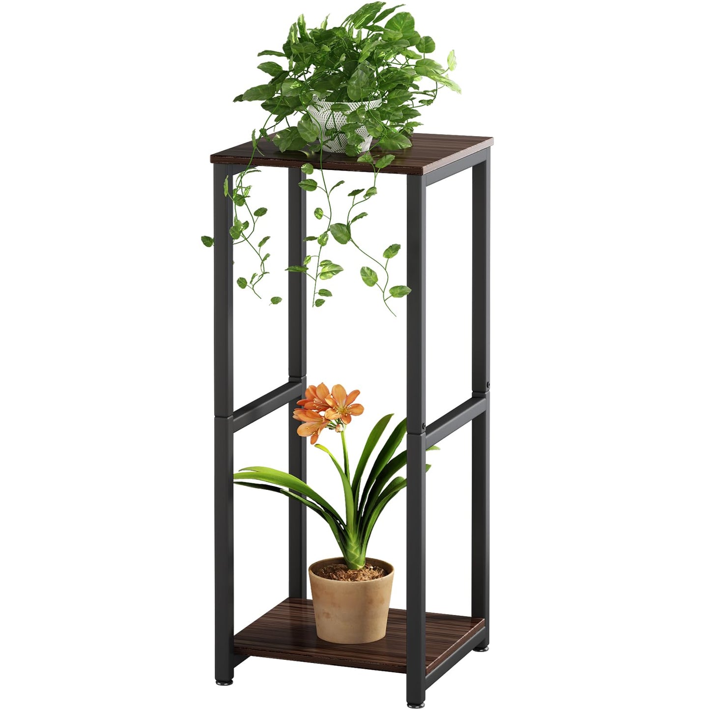 Linzinar Plant Stand Indoor Corner Tall 2 Tier Metal Modern Flower Storage Plant Shelf