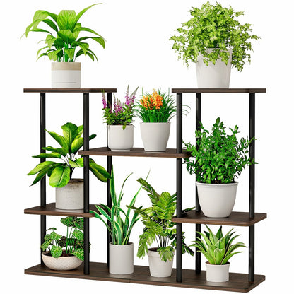 Linzinar Plant Stand Indoor Corner Tiered Metal Plant Organizer 4 Tier 10 Pot