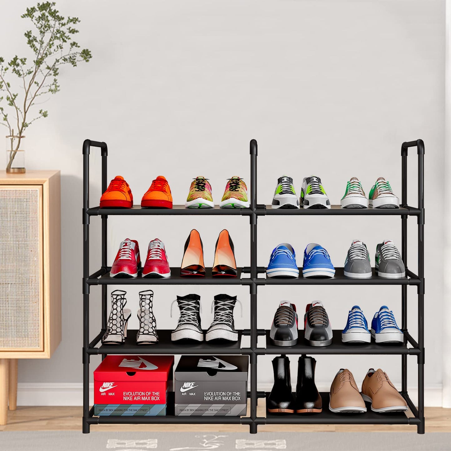 Linzinar Shoe Rack Storage Organizer 4 Tier Metal Tall Free Standing Shelf