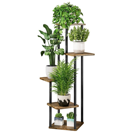 Linzinar Plant Stand 5 Tier 6 Potted Indoor Metal Corner Flower Shelf for Multiple Plants