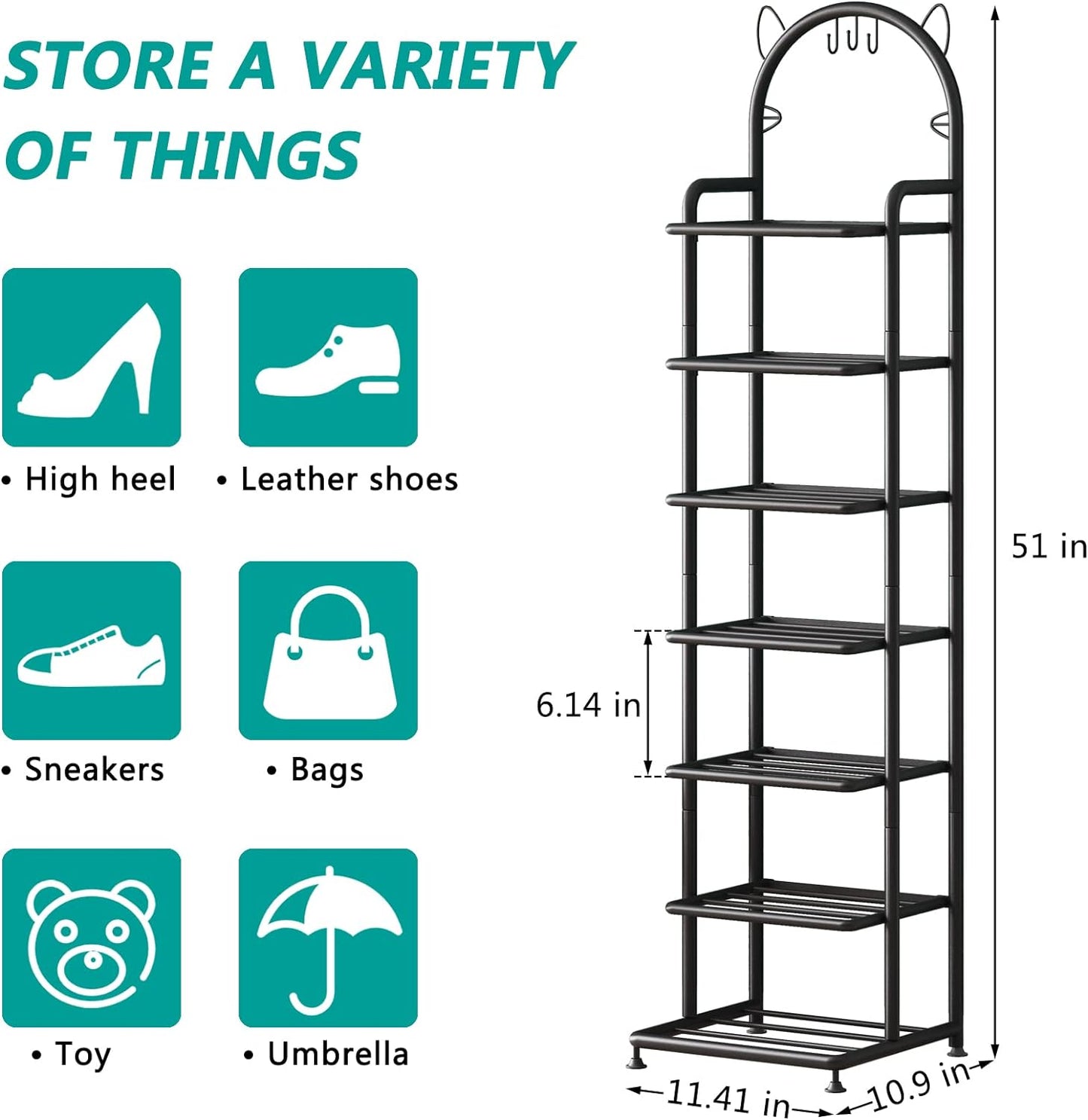 Linzinar Shoe Rack 9 Tier Vertical Storage Organizer Shelf Sturdy Metal Free Standing Shoe Tower
