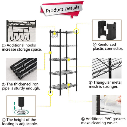 Linzinar Shelf 5 Wier Metal Storage Rack Shelving Unit Organizer