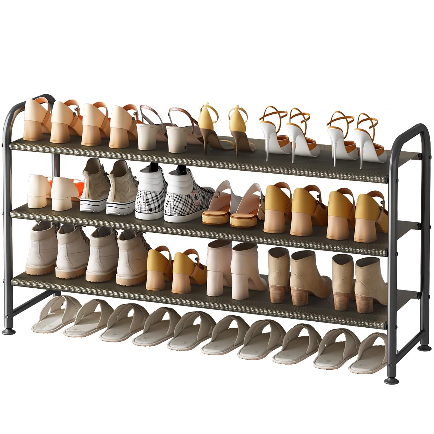 Linzinar Shoe Rack 3 Tier Long Storage Organizer Wide Metal Shoe Shelf