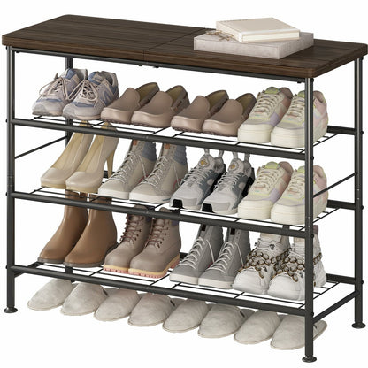 Linzinar Shoe Rack Organizer 4 Tier Standing Metal Storage Shoe Shelf