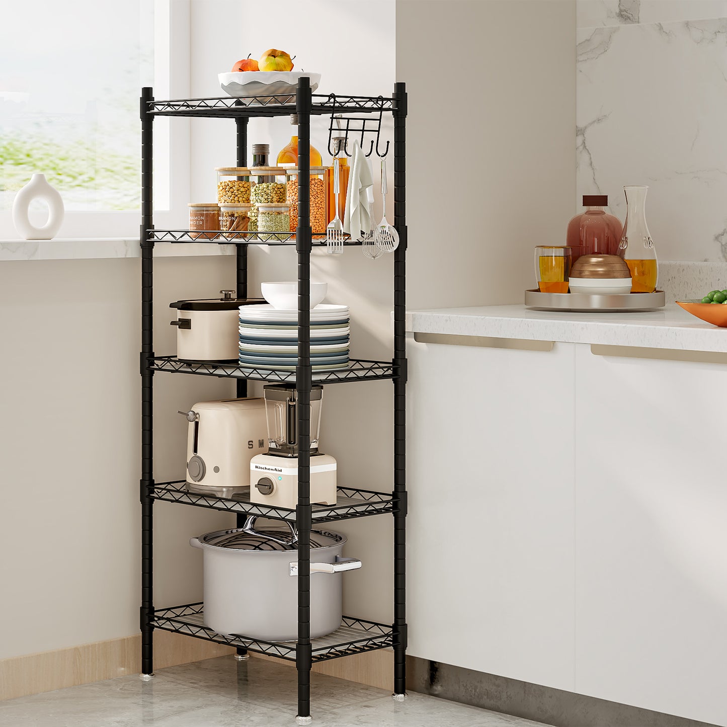 Linzinar Shelf 5 Wier Metal Storage Rack Shelving Unit Organizer