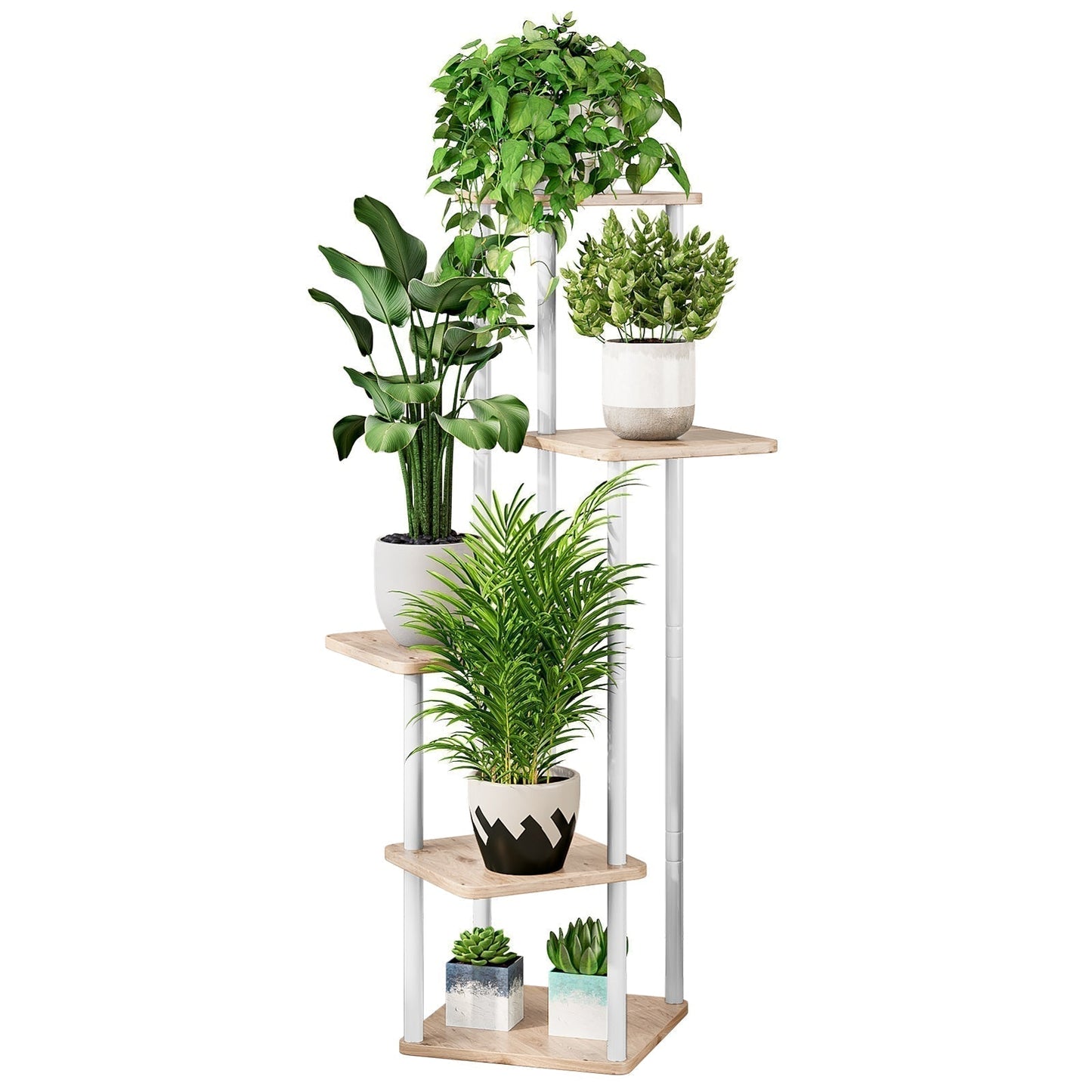 Linzinar Plant Stand 5 Tier 6 Potted Indoor Metal Corner Flower Shelf for Multiple Plants