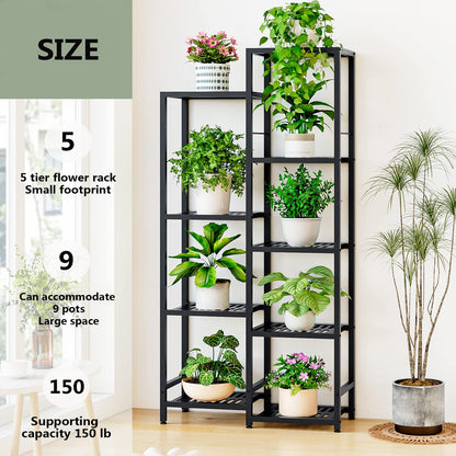 Linzinar 5 Tiers 9 Potted Plant Stand Indoor Outdoor Metal Plant Shelf
