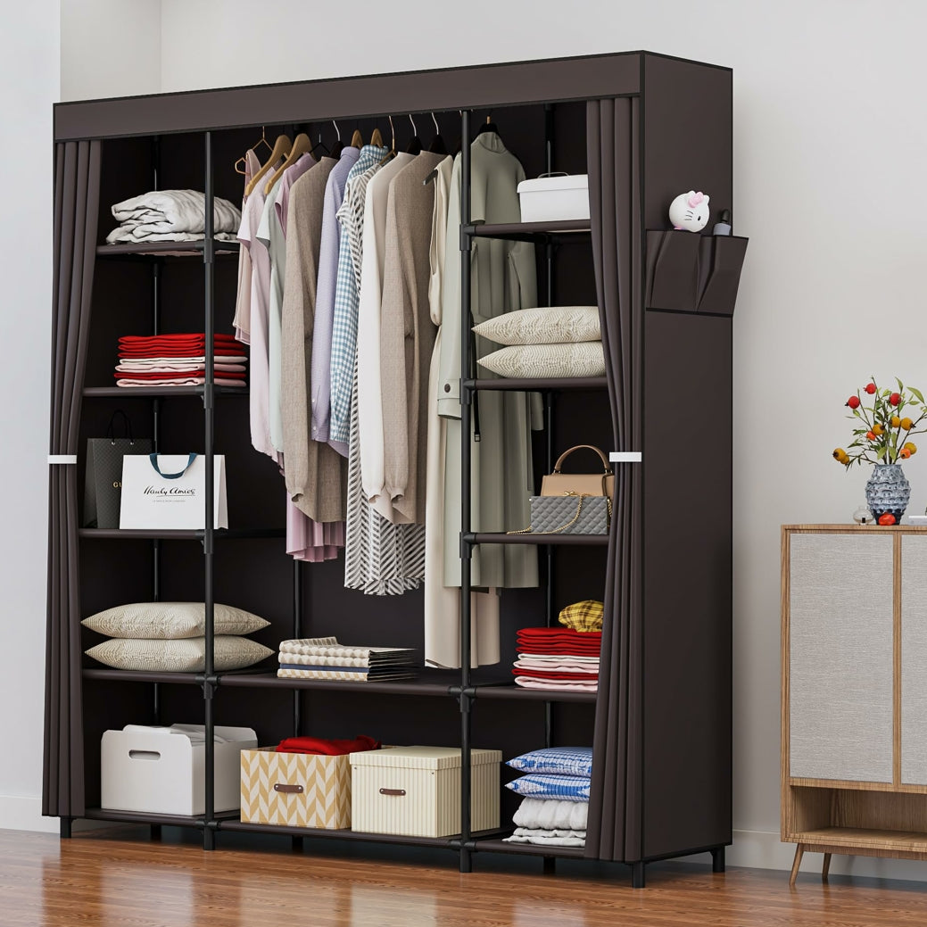 Linzinar 59 Inch Portable Closet Wardrobe Organizer Storage with Cover Non-Woben