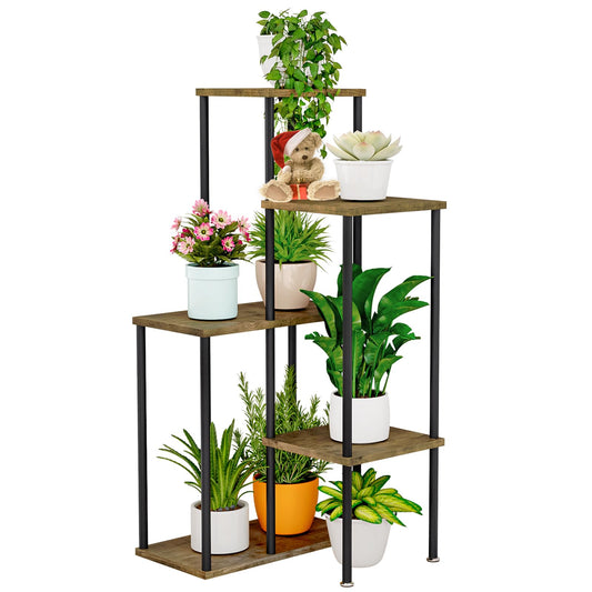 Linzinar Plant Stand Indoor Corner Plant Shelf 5 Tier 7 Potted Flower Shelves Wooden
