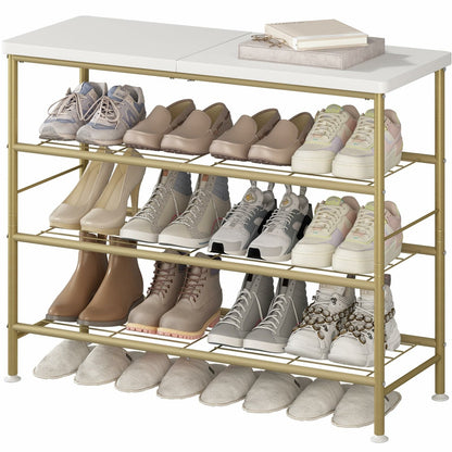 Linzinar Shoe Rack Organizer 4 Tier Standing Metal Storage Shoe Shelf