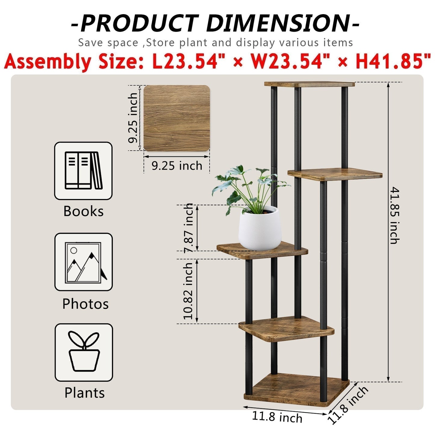 Linzinar Plant Stand 5 Tier 6 Potted Indoor Metal Corner Flower Shelf for Multiple Plants