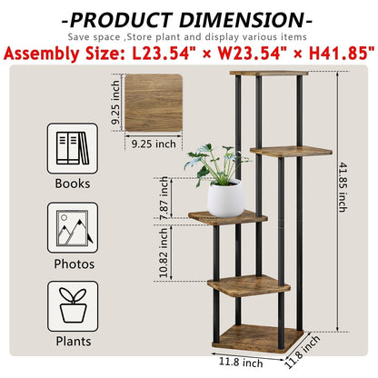 Linzinar Plant Stand 5 Tier 6 Potted Indoor Metal Corner Flower Shelf for Multiple Plants