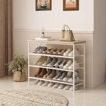 Linzinar Shoe Rack Organizer 4 Tier Standing Metal Storage Shoe Shelf