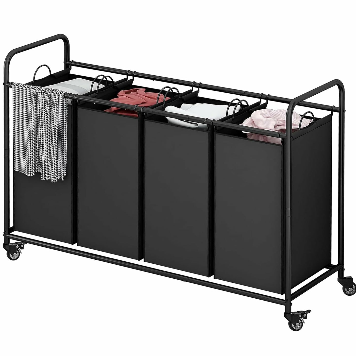 Linzinar 4-Bag Laundry Basket Cart with Heavy Duty Rolling Lockable Wheels and Removable