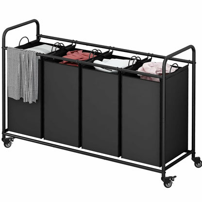 Linzinar 4-Bag Laundry Basket Cart with Heavy Duty Rolling Lockable Wheels and Removable