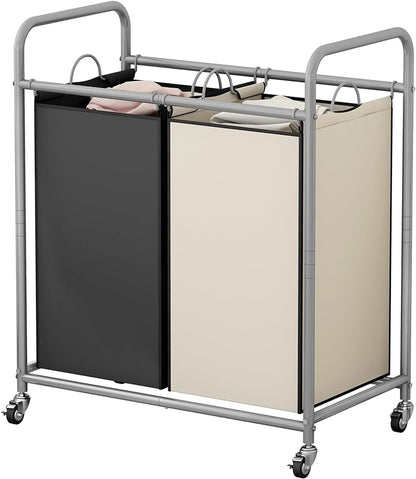 Linzinar  Laundry Sorter Basket 2 Bag Laundry Hamper Cart
