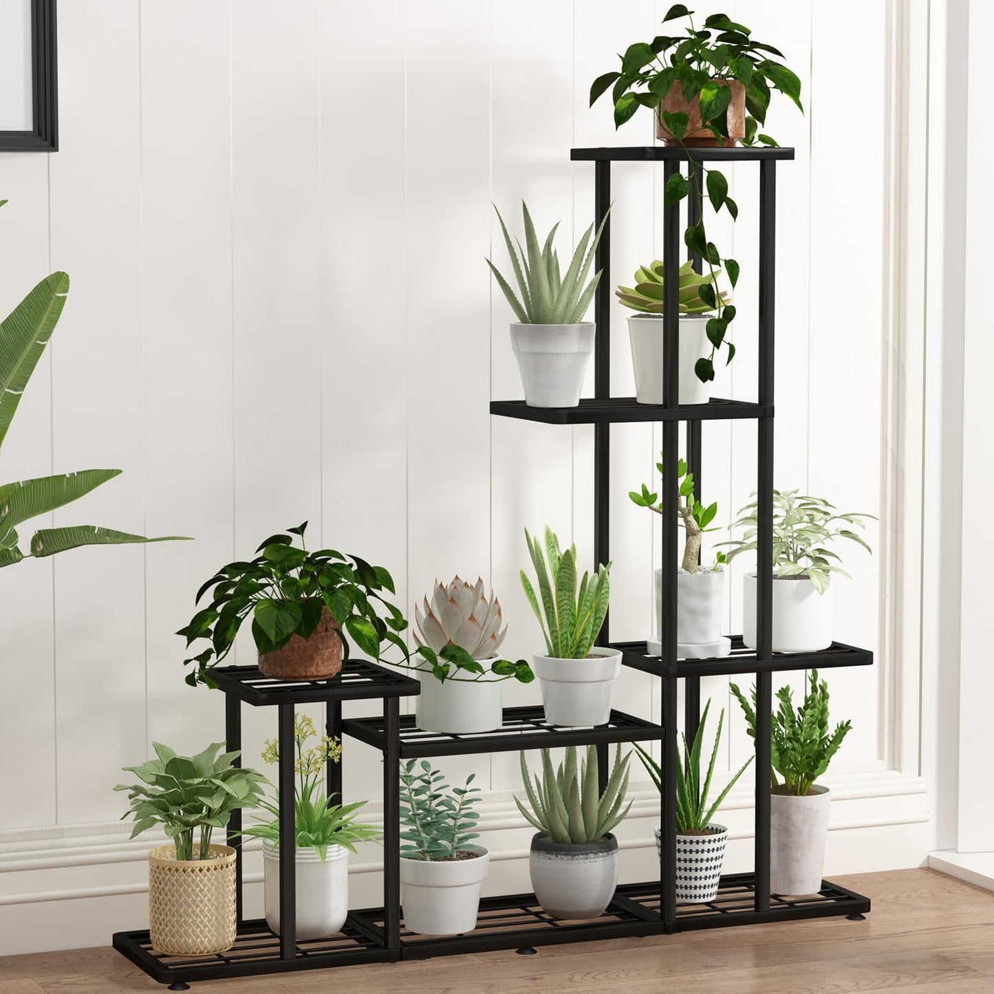Linzinar Plant Stand 5 Tier Multiple Flower Pot Holder Shelves Indoor Outdoor Planter Rack