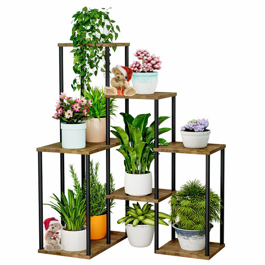Linzinar Plant Stand Indoor Corner Plant Shelf 5 Tier 9 Potted Flower Shelves Wooden