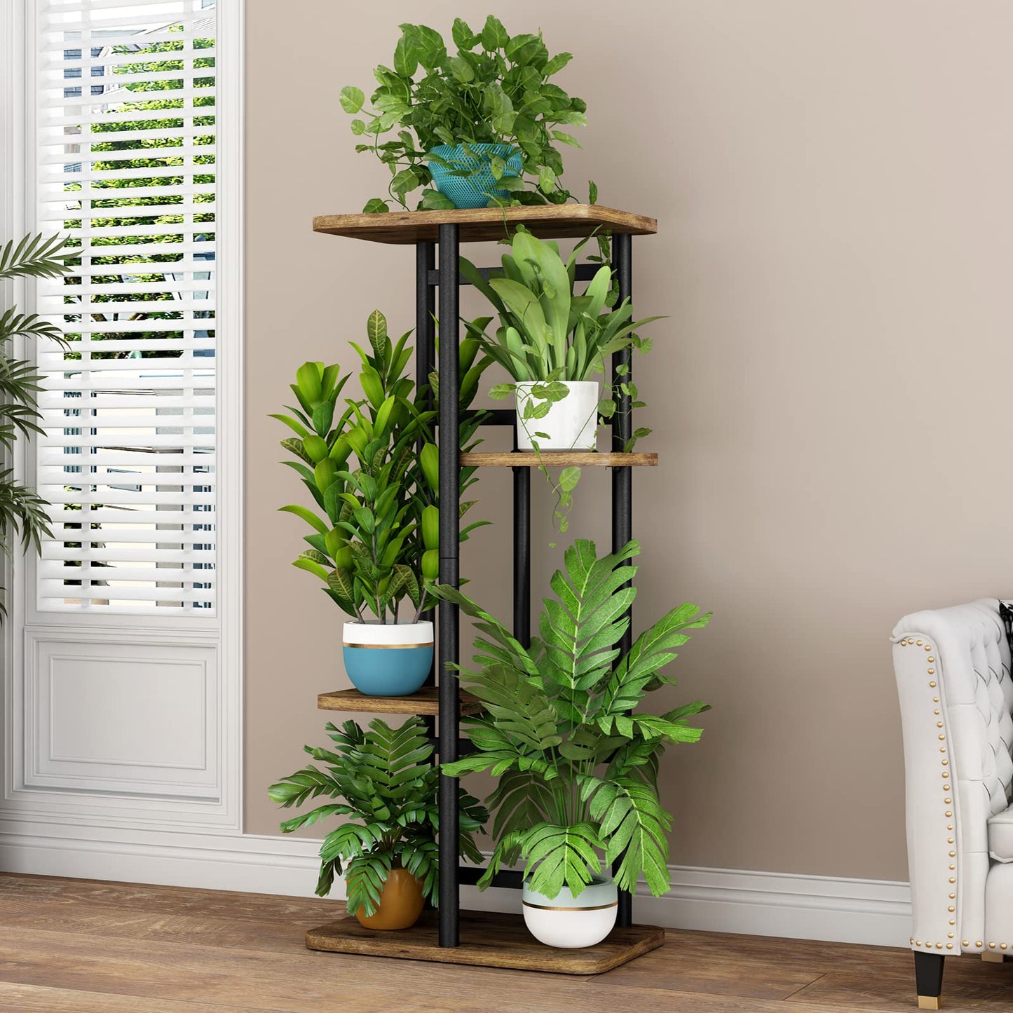 Linzinar  Plant Stand 4 Tier 5 Potted Indoor Plant Shelf Multiple Stands for Garden Corner Balcony Living Room